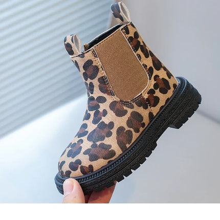 Kids Boots Leopard Prints Classic Little Boys Ankle Boots Side Zipper Fashion Classic Unisex Girls Rubber Boots Breathable Warm
