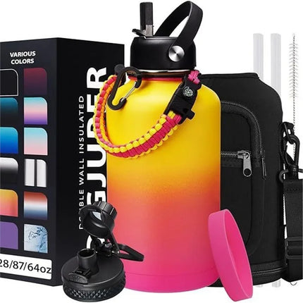 Steel Large Sports Vacuum Water Bottle Set 64oz 2L Double Wall Cooler Water Vacuum Flask With Bag