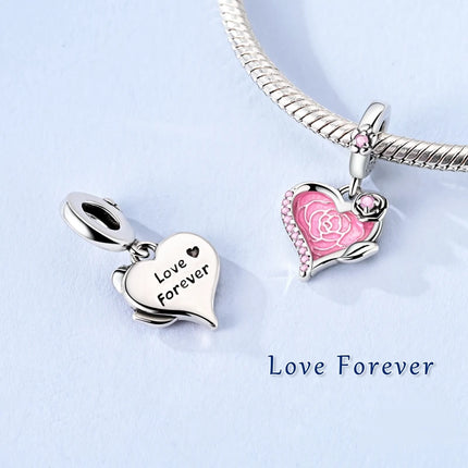 Charm Bead 925 Sterling Silver Heart Starry Sky Family Mother-Daughter-Sister Charm Fit Bracelets Pendant Women DIY Jewelry Gift