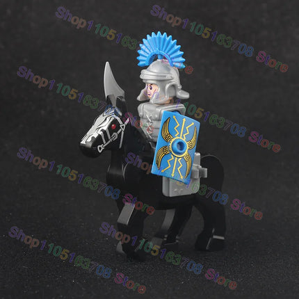 MOC Medieval Military Crusader Knight Building Blocks Castle Army Soldier Figure Horse Mount Shield Sword Accessories Bricks Toy