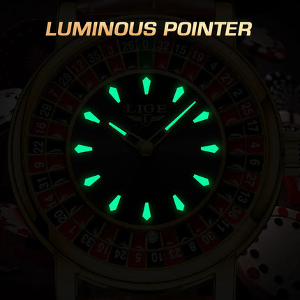 LIGE Fashion Men Watch Rotating Dial Las Vegas Roulette Desktop Theme Watch Men Waterproof Luminous Clock Watches Creative Clock
