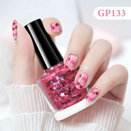 MEET ACROSS 8ml Glass Bottle Water-Based Peel Off Nail Polish Spring Summer Colorful Glitter Nail Art Varnish No Need Lamp
