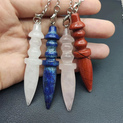 Natural Stone Pendant Egyptian Crystal Pendulum for Divination Dowsing Reiki Pink Clear Quartz Amethysts Black Onyx Pendulo X130