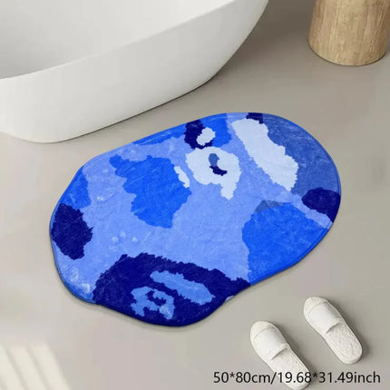 VIKAMA modern camouflage style oval bathroom carpet, anti-slip and washable floor mat, bathroom entrance shower room carpet