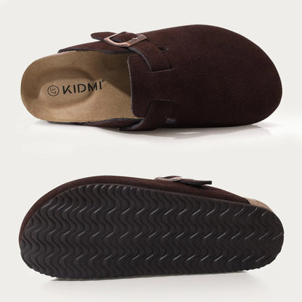 Litfun Suede Cork Clogs For Women Men Genuine Summer Clogs with Arch Support Cork Leather House Mules Shoes Thick Beach Sandals