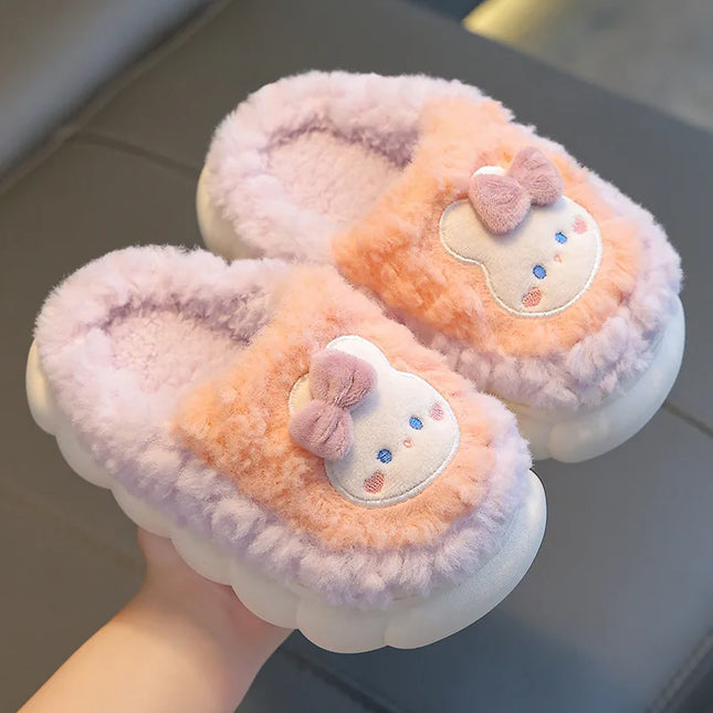 2025 Winter Children's cute  Cotton Home Slippers Frozen Girl's Snow Non Slip Warm Baby Slippers Pink Blue Size 24-41