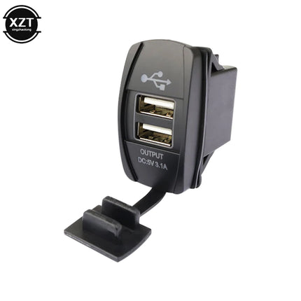 3.1A Dual USB Charger Socket Rocker Switch Waterproof Power Outlet for Car Boat Trucks RV Marine Vehicles Rocker Switch Panel