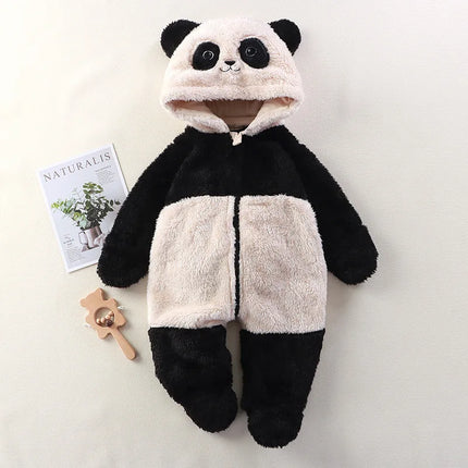 2025 Autumn Winter Baby Romper Cartoon Fluffy Panda Rabbit Bear Jumpsuit  Boys Girls Soft Warm Cotton Outwear Clothes