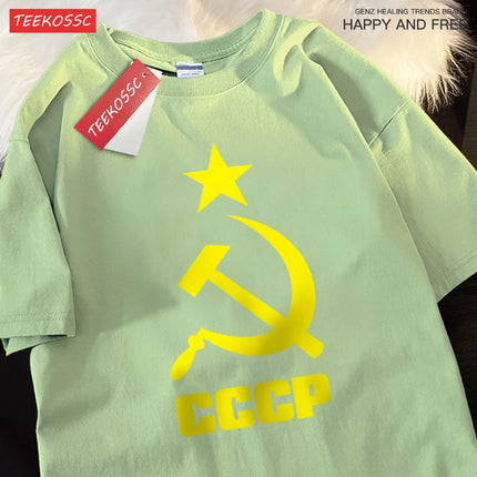Cccp Hammer Sickle Star T-Shirts Couple Cartoons Sweat T Shirts Personality Summer Clothing Hip Hop Cotton Shirts Men Women