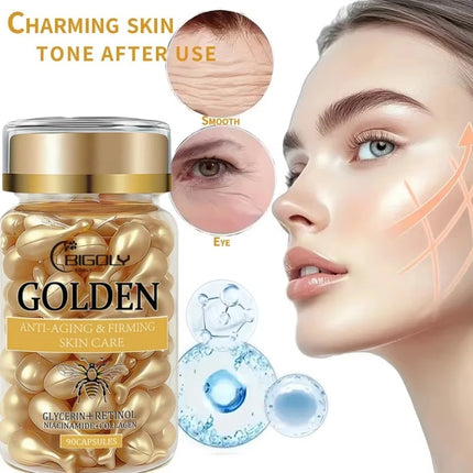 90 Capsules/Bottle Anti-Aging Facial Skin Care Essence Capsules, Rich in Retinol, Collagen and Other Ingredients, Moisturizing, Firming, and Nourishing, for Daily Use by Women, Packaged in Capsules, Safe and Hygienic, Easy to