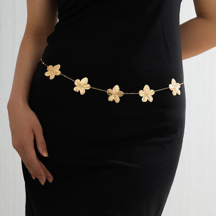 Women's Fashion Gold Five-petal Flower Waist Chain Trendy Elegant Design Versatile Vacation Body Accessory