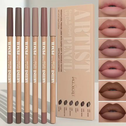 6Pcs Velvet Matte Lip Liner Set - Long-Lasting, Non-Dry Formula | Versatile Shades for All Skin Types | Includes Berry, Brown