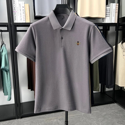 High quality brand 100% cotton short sleeve polo shirt men's new fashion luxury bee embroidery summer breathable soft T-shirt