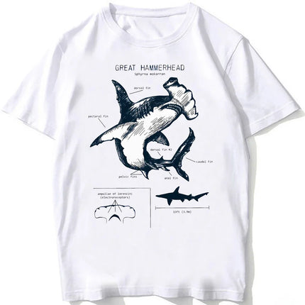 Whale Shark Anatomy Biology T-shirt Unisex Women Hip Hop Casual T Shirts Women Beach Diving White T-shirt Vintage Women Tees