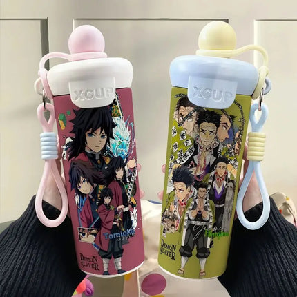 Demon Slayer Stainless Steel Insulated Cup Cute Fashion Cartoon Floating Ball Straw Thermos Portable Coffee Cup Gift for Friends