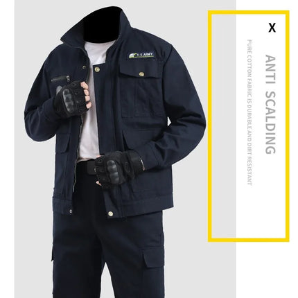 Thickened Work Uniform Set for Men Spring Autumn Auto Repair Welding Heat Resistant Wearable Labor Protection Clothing for Co...