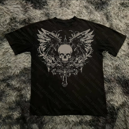 Classic Y2K Gothic Style T-shirt Print Oversized T Shirt High Street Shirts Gothic Round Neck Cotton Tops New Mens Women T Shirt