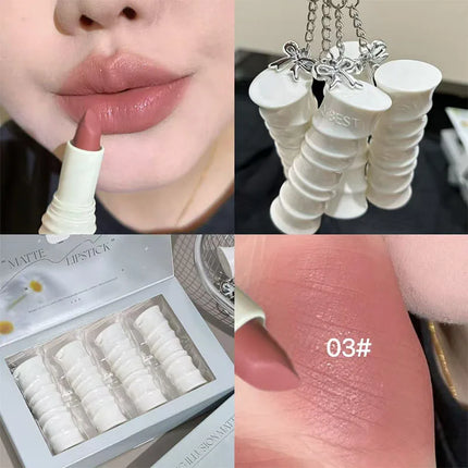 QIBEST New Exquisite Symphony Matte Lipstick Matte Soft Mist Korean Cosmetics Light Color Colorful Lasting Shiny Lipstick Makeup