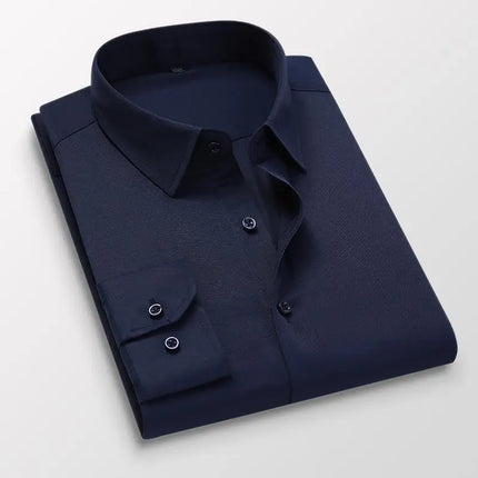 Men's Slim Fit Long Sleeve White Shirt Wedding Groomsmen Business Formal Korean Style Polyester Fiber Non-Iron Treatment