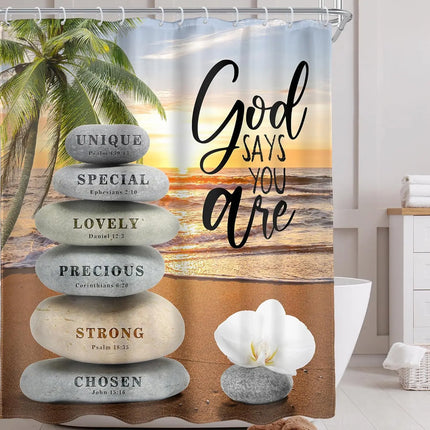Pink Shower Curtain Bible Verse Scripture Christian Zen Stone Spa Meditation Relaxing Lotus Peach Blush Cloth Fabric Waterproof