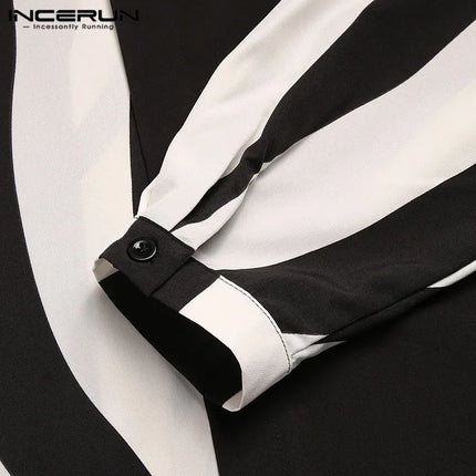 2026 Men Striped Patchwork Shirts Brand Streetwear Lapel Tops Fashion Irregular Shirts Long Sleeve Casual Camisas S-5XL INCERUN