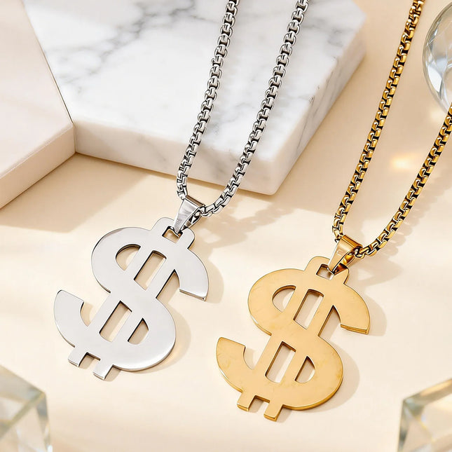 Stainless Steel Dollar Symbol Pendant Necklaces for Women Men Jewelry Accessory Gift
