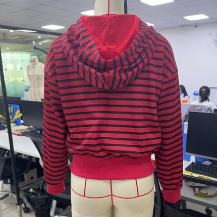 2000s Retro Y2K Grunge Cyber Striped Zip Up Hoodies Harajuku Jackets Coat Outfits Gothic Emo Mall Goth Sweatshirts 2025 Fall