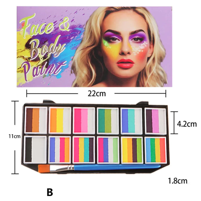 12 Colors Facial Water-Soluble Body Painting Face Makeup Palette for Kids Adults Stage Halloween Cosplay Party Art Supplies