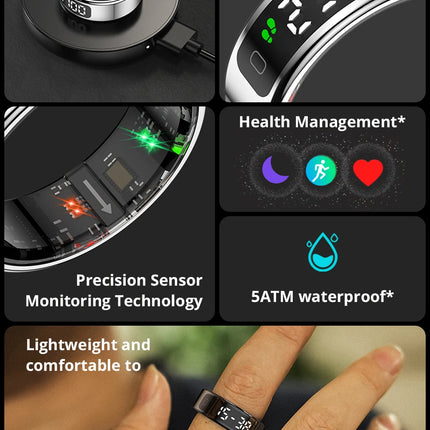 New COLMI R12 Smart Ring, Wireless Charging, Display and Touch, Health Manager, Multi Sports Modes For Men Women, Gold, Silver