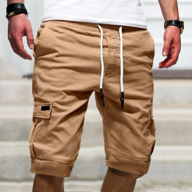 Men's mid Waist Elastic Drawstring Solid Color Loose Fit Workwear Shorts with Multiple Pockets Streetwear 2026
