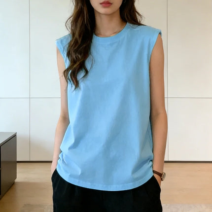 Women's Loose Sleeveless Tank Top Summer Casual Vest Basic Daily T-shirt Sweet Style Suitable For Students Stretchy Soft Women's Wear