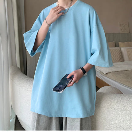 Men's Cotton T-shirts White Men's Oversized T-Shirt Solid Summer Casual Wear Tee Shirts Fashion for Men 5XL Male Clothes