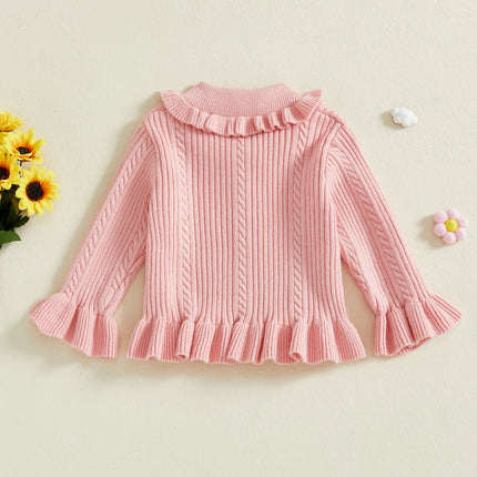 Toddler Baby Girl Autumn Button Down Cardigan Sweater Children Long Sleeve Turn Down Collar Solid Color Knit Sweater Tops