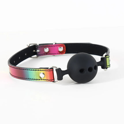 Rainbow BDSM Kit PU Leather Restraints with Handcuffs Cuffs Collar Leash Blindfold Ball Gag Paddle for Couples Role Play Sex Toy