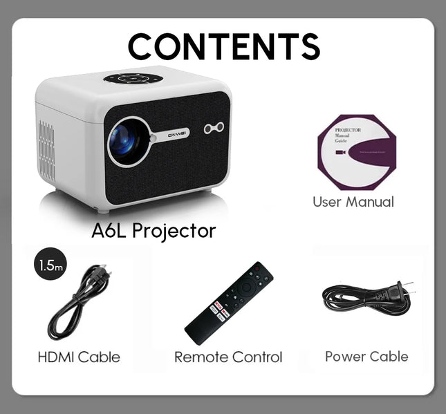 CAIWEI A6L Beam Projector 4K Full HD 1080P Home Theater 3000 ANSI Auto Focus WiFi6 Smart LED Video Projectors Portable with MEMC