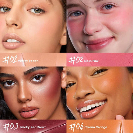 3-Shades Push-Pull Blusher - Dual-Use for Lips & Cheeks & Eyes, Long Lasting & Moisturizing, Easy to Apply, Natural Finish