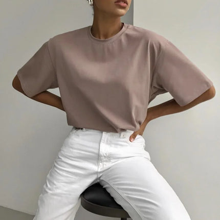 Botvotee 21 Colors Ins Fashion Summer Oversized Basic Solid T-Shirts for Women 100% Cotton White Black Pink T-shirt Casual Tops