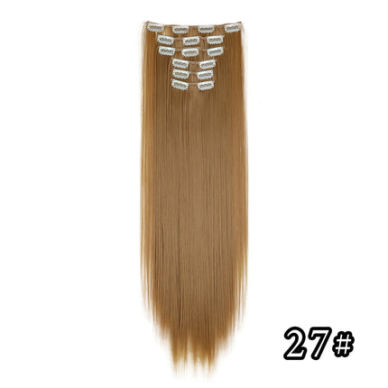 24 Inch Natural Hair Clips Synthetic Hair for Women Hair Tinsel Kit 16 Clips-on Hair in 6pcs Hair Extensions Wicks for Hair