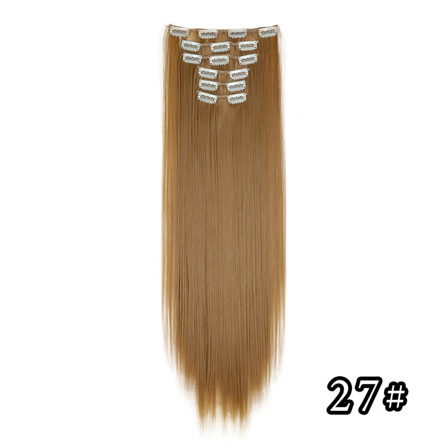 24 Inch Natural Hair Clips Synthetic Hair for Women Hair Tinsel Kit 16 Clips-on Hair in 6pcs Hair Extensions Wicks for Hair
