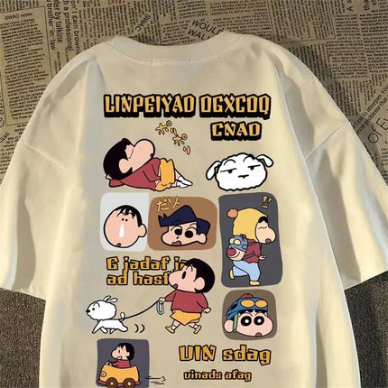 Crayon Little New Japanese Anime Printed Cotton T-shirt Cute Style Women's Short Sleeve T-shirt Personality High-Quality Tops