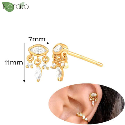 925 Silver Needle Fashion Heart Gold Color Stud Earrings for Women Exquisite Zircon Small Earrings Luxury Ear Piercing Jewelry