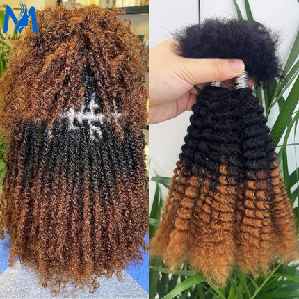 16inch Afro Kinky Curly Human Hair Bulk for Dreadlocks Extending Afro Kinkys Bulk Human Hair for Braiding 30g/pack Can be Dyed