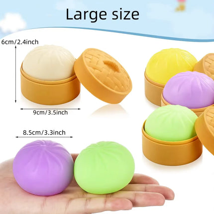 Color Glitter Dumpling Squishes Stress Balls Fidget Sensory Toys Simulation Food Squishies Bun with Steamer Squeeze Dough Gifts