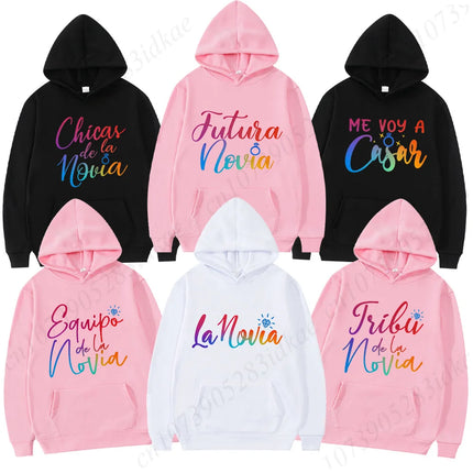 Women's Bachelorette Sweatshirts: Spanish Girls Single Farewell Pullover Hoodies, Future Bride & Bridesmaid for Bridal Shower