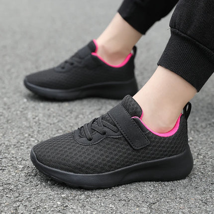 Boys' breathable running shoes, lightweight girls' sports shoes, four season outdoor children's black mesh eyes, big children's