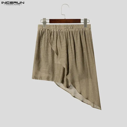 INCERUN Men's Shorts Solid Joggers Loose Summer Irregular Shorts For Man Vacation 2026 Elastic Waist Fashion Casual Men Bottoms