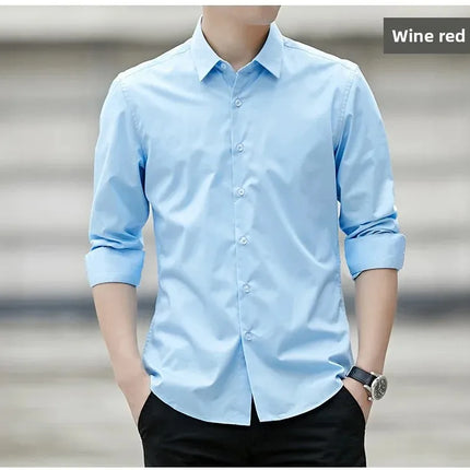 Spring New Men's Classic White Shirt Long Sleeve Plus Size Business Casual Shirt Work Korean Style Slims Smooths Your Silhouette