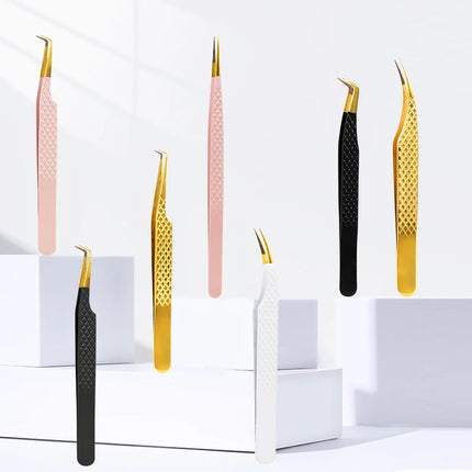 1pc Fiber Tip Tweezers Stainless Steel Straight Curved Nail Tools Volume Eyelash Accurate Tweezers Clip Set Makeup Tools