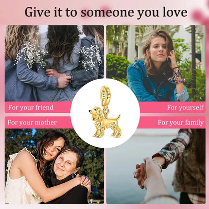 Hot Sale 925 Sterling Silver Puppy Beads & Teddy & Golden Retriever Dangle Charm Fits Bracelet Beloved Pet Pendant Gifts
