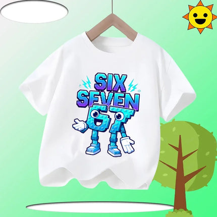 Boys T Shirts 6 To 7 Years T-Shirt 67 Number Print Casual Italian Brainrot Summer Top Suitable for Funny Gift for Casual Attire